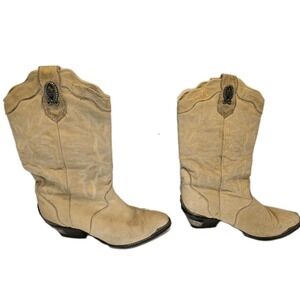 Zodiac USA Women's 7.5M Tan Suede Western Cowgirl Boots Metal Toe & Heel Plates